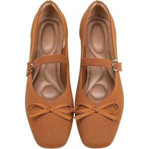 Women Brown Fabric Upper And Rubber Sole Casual Ballet Flats With Ankle Strap